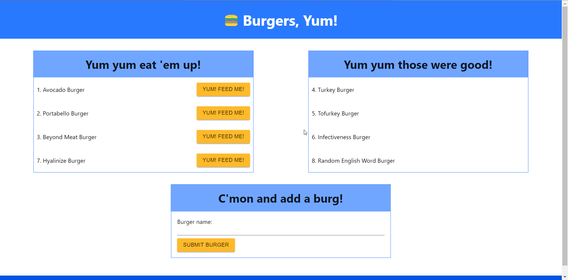 Burgers, Yum! on Heroku