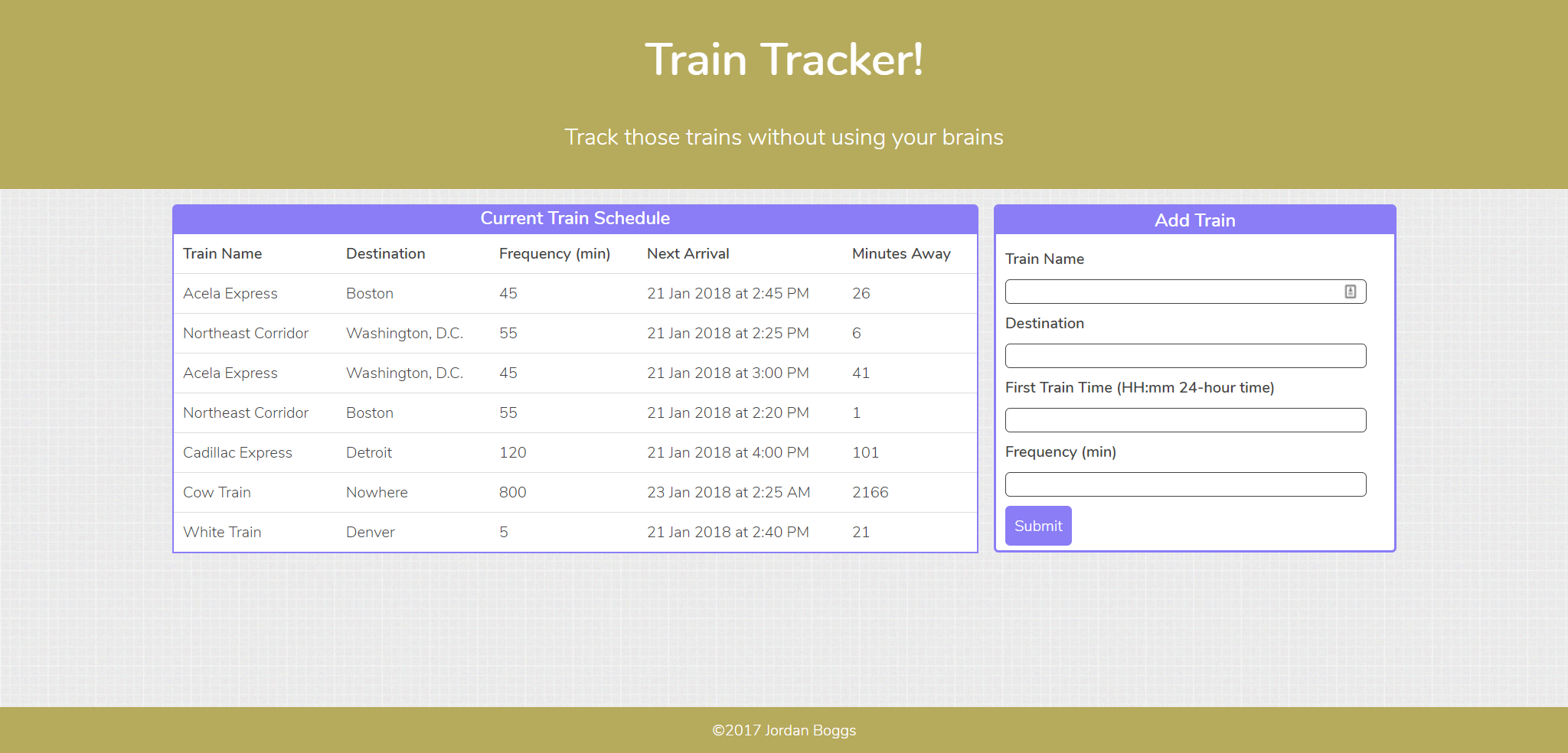 Train Tracker on GitHub Pages